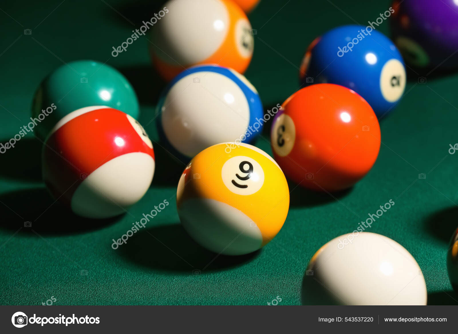 Different Billiard Balls Green Table Stock Photo by ©serezniy 543537220