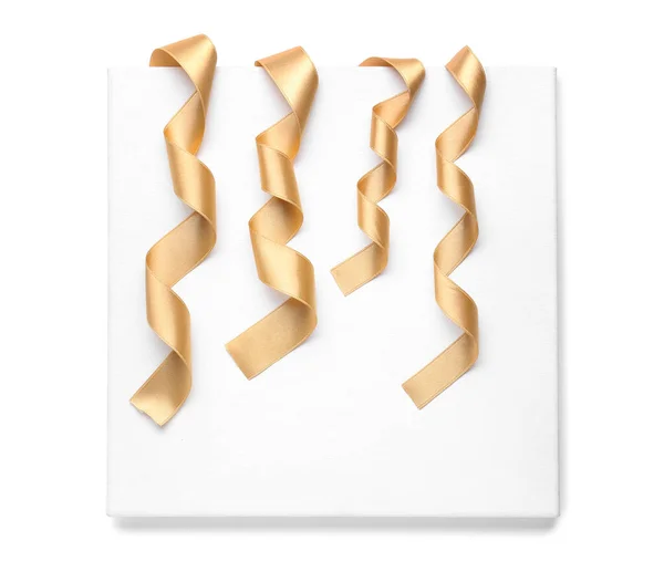 Board Golden Ribbons White Background — Stock Photo, Image