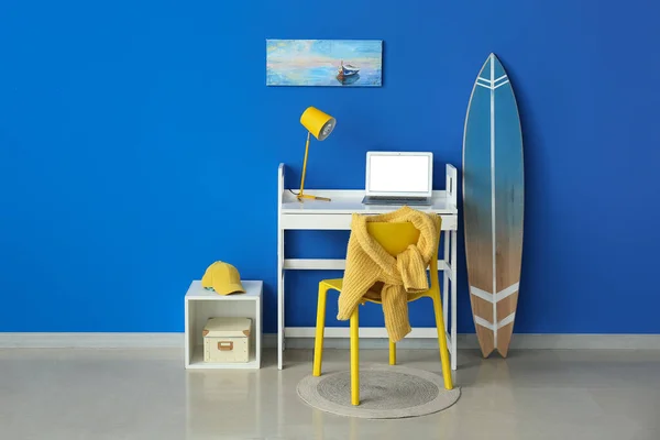 Workplace Modern Laptop Lamp Interior Stylish Room — Stock Photo, Image
