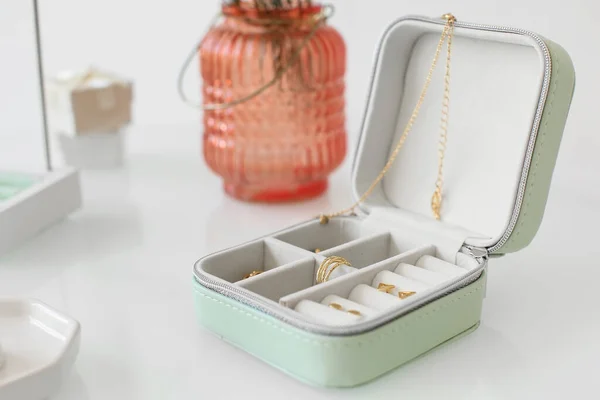 Jewelry Box Trendy Accessories Table — Stock Photo, Image
