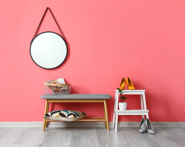 Interior Stylish Room Bench Stepladder Stool Color Wall — Stock Photo, Image