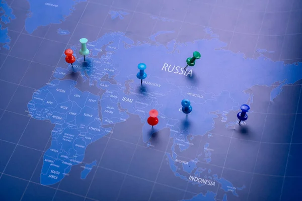 Different Pins World Map — Stock Photo, Image