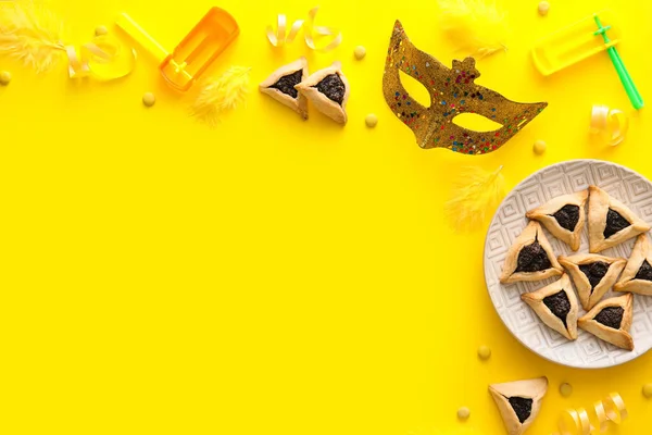 Masque Carnaval Biscuits Hamantaschen Avec Hochets Pour Vacances Pourim Sur — Photo