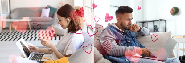 Beautiful Couple Having Online Date Home — Stock Photo, Image