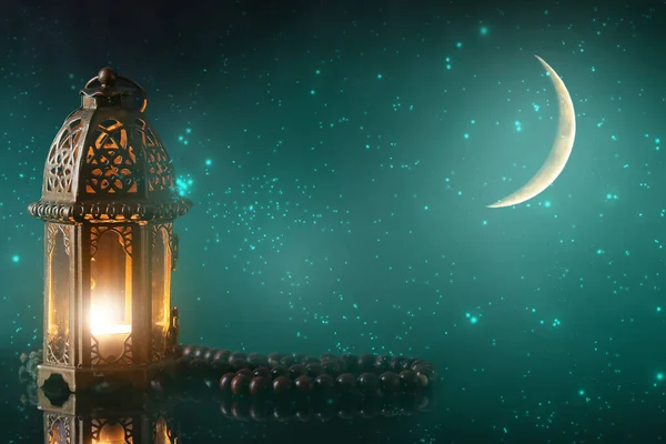 Светящиеся Мусульманские Лампы Тасби Ночью Празднование Рамадана — стоковое фото
