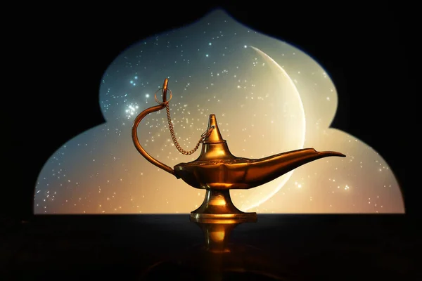 Geceleri Aladdin Dilek Lambası Ramazan Kutlaması — Stok fotoğraf