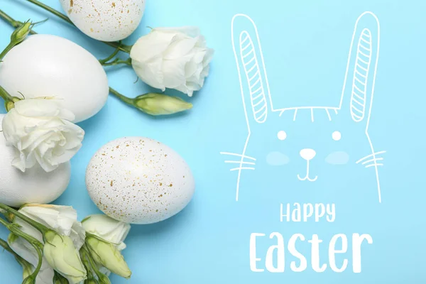Niedliche Grußkarte Für Frohe Ostern Mit Eiern — Stockfoto