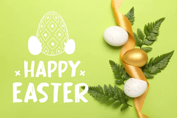 Aranyos Üdvözlőlap Boldog Húsvétot Tojással — Stock Fotó