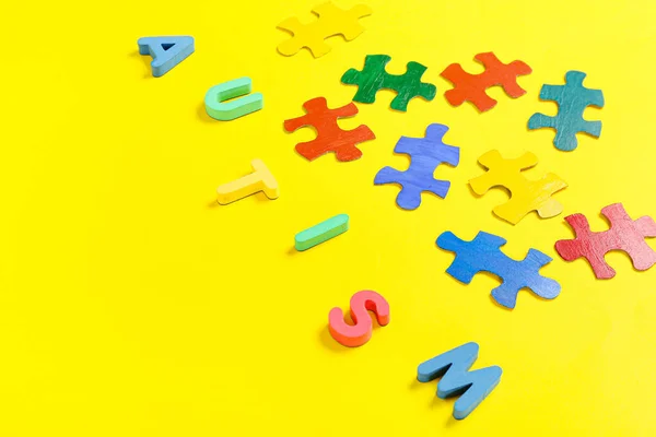 Word Autism Színes Puzzle Darab Színes Háttér — Stock Fotó