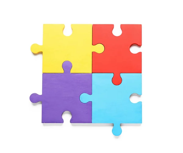 Pezzi Puzzle Colorati Sfondo Bianco Concetto Disturbo Autistico — Foto Stock