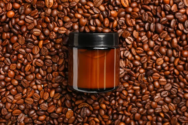 Cosmetic Jar Coffee Beans Background — Stock Photo, Image