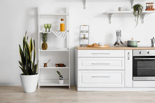 Interior Light Modern Kitchen Shelf Unit — Stock Photo, Image