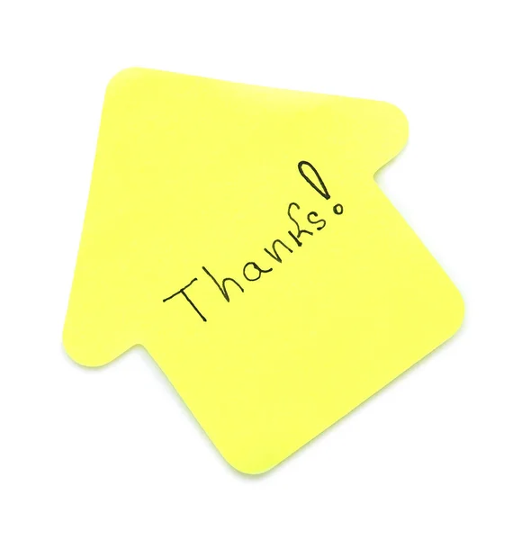 Yellow Sticky Note Word Thanks White Background — Stock Photo, Image