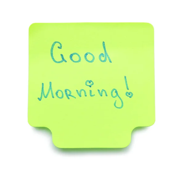 Green Sticky Note Text Good Morning White Background — Stock Photo, Image