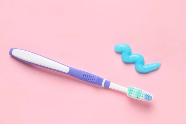 Sample Toothpaste Brush Pink Background — Stock Photo, Image