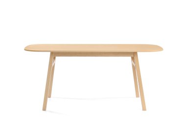 Beyaz tenli, şık ahşap masa.