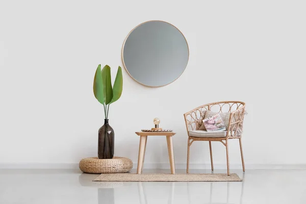Interior Room Mirror Chair Vase Palm Leaves — Stock Photo, Image