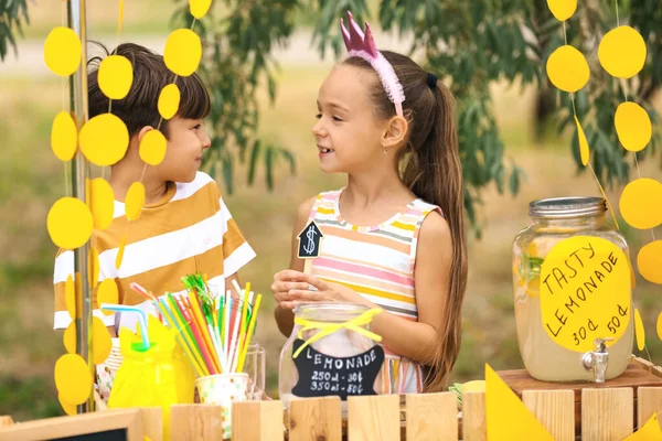 Leuke Kinderen Die Limonade Verkopen Het Park — Stockfoto