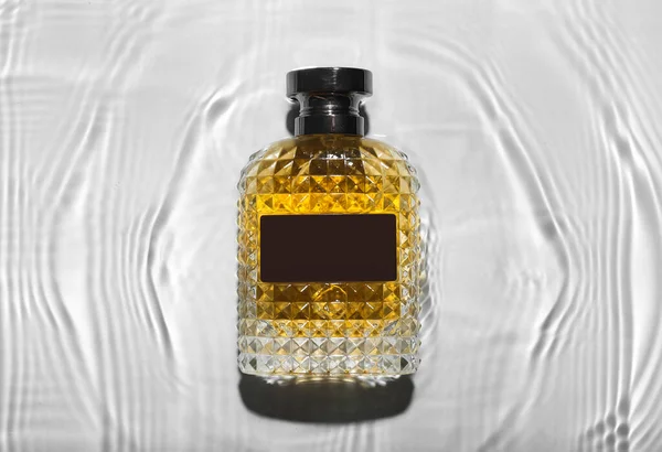 Bottle Perfume Men Water Light Background — Stock Photo, Image