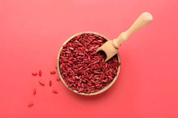 Bowl Scoop Dried Barberries Red Background — Stock Photo, Image
