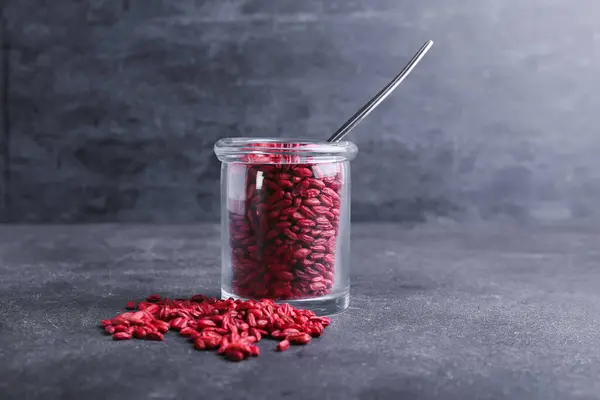 Jar Dried Barberries Dark Background — Stock Photo, Image