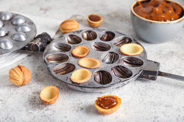 Walnut Cookie Mold Maker Light Background — Stock Photo, Image