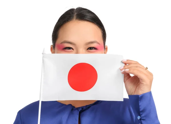 Beautiful Young Asian Woman Flag Japan White Background — Stock Photo, Image