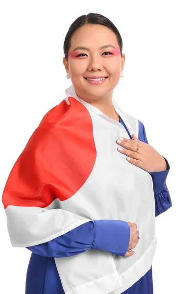 Якась Гарна Жінка Японським Прапором Білому Тлі — стокове фото