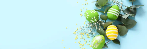 Composition Beautiful Easter Eggs Color Background Space Text — Stock Photo, Image