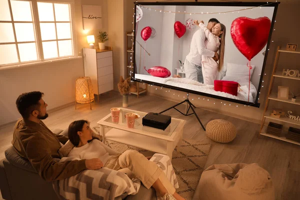 Young Couple Watching Romantic Movie Home — Stock Photo, Image