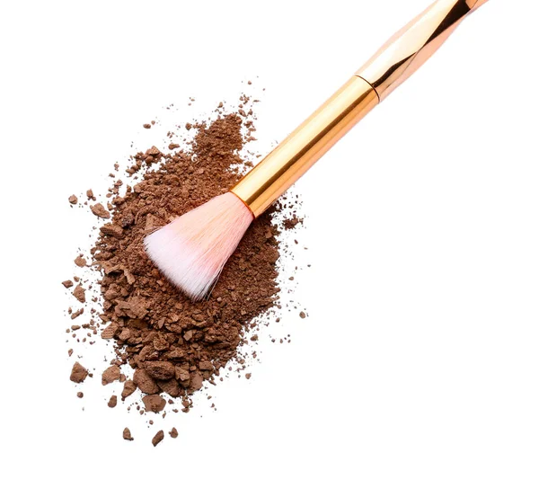 Makeup Brush Loose Eye Shadow White Background — Stock Photo, Image