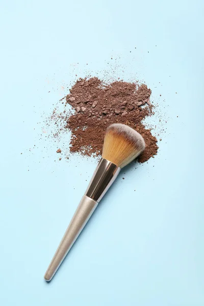 Makeup Brush Loose Eye Shadow Color Background — Stock Photo, Image