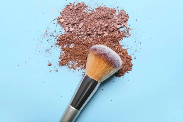 Makeup Brush Loose Eye Shadow Color Background — Stock Photo, Image