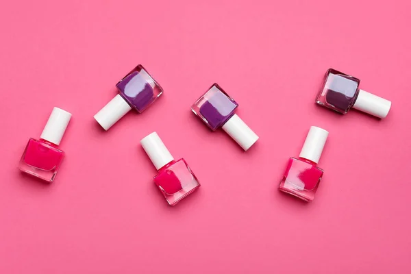 Set Nail Polish Bottles Color Background — Stock Photo, Image