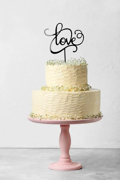 Dessert Stand Beautiful Wedding Cake Topper Word Love Table — Stock Photo, Image