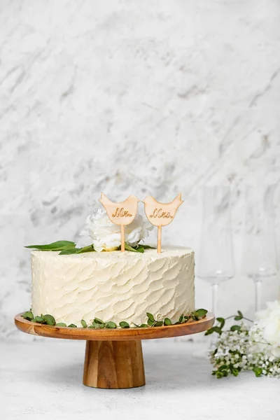 Postre Con Hermoso Pastel Boda Mesa — Foto de Stock