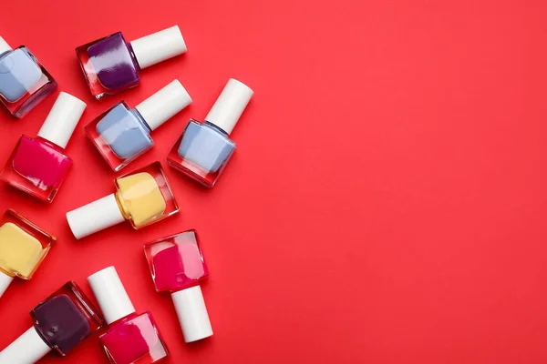 Set Nail Polish Bottles Color Background — Stock Photo, Image