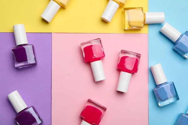 Set Nail Polish Bottles Color Background — Stock Photo, Image