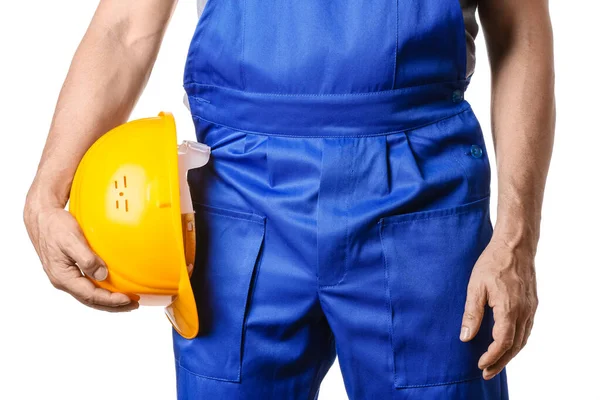 Male Worker Safety Hardhat White Background — Stock Photo, Image