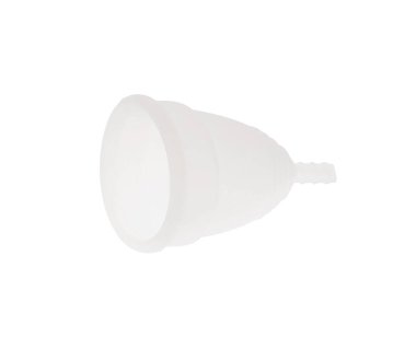 Beyaz arka planda regl bardağı. Kadın hijyen kavramı