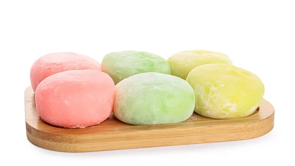 Board Delicious Mochi White Background — Stock Photo, Image