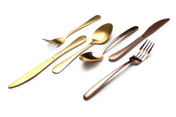 Set Dari Stainless Steel Cutlery Pada Latar Belakang Putih — Stok Foto
