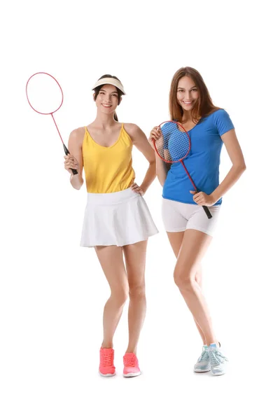 Sporty Female Badminton Players White Background — Stock Photo, Image