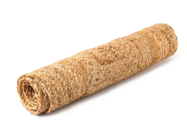 Rolled Wicker Carpet White Background — Stock Photo, Image