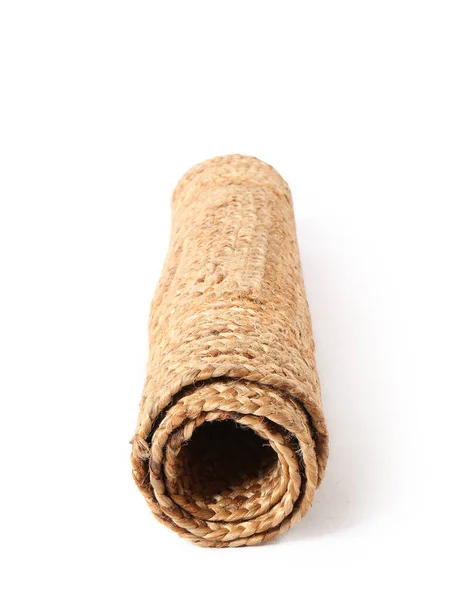 Rolled Wicker Matta Vit Bakgrund — Stockfoto