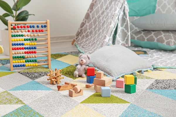 Toys Soft Carpet Children Room Closeup — Stock Photo, Image
