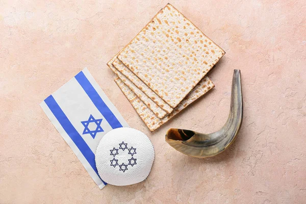Composition Symbols Judaism Color Background — Stock Photo, Image