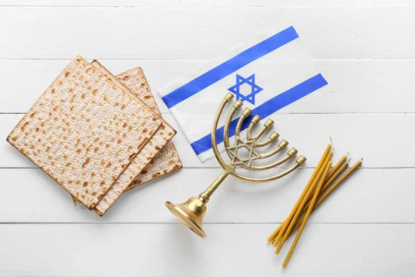 Flag Israel Holy Bible Menorah Text Shabbat Shalom Wooden Background Stock  Photo by ©serezniy 563470900