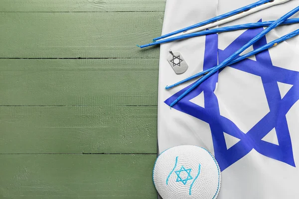 Skladba Symboly Judaismu Dřevěném Pozadí — Stock fotografie