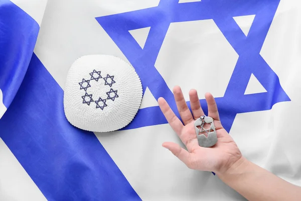 Hand Military Tag Kippah Flag Israel — Stock Photo, Image